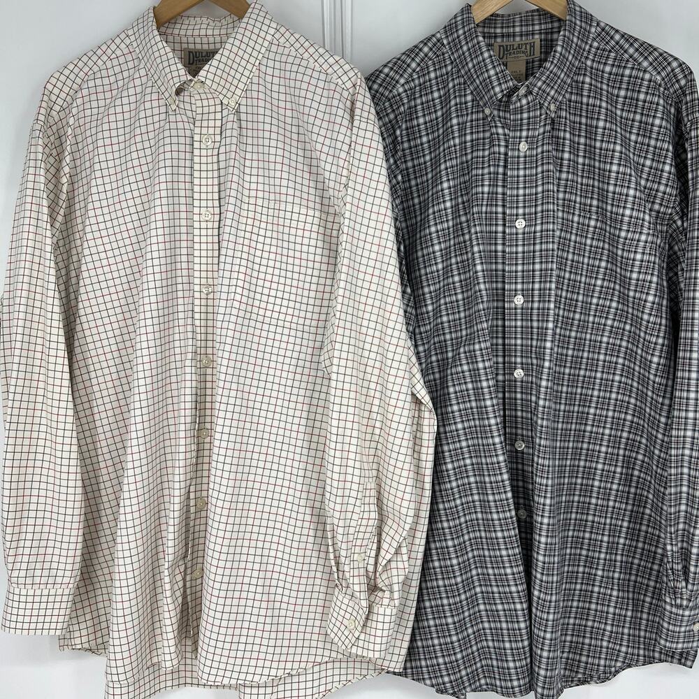 Two Duluth Trading Company Mens Long Sleeve Plaid Button Down Shirts 2XL Tall